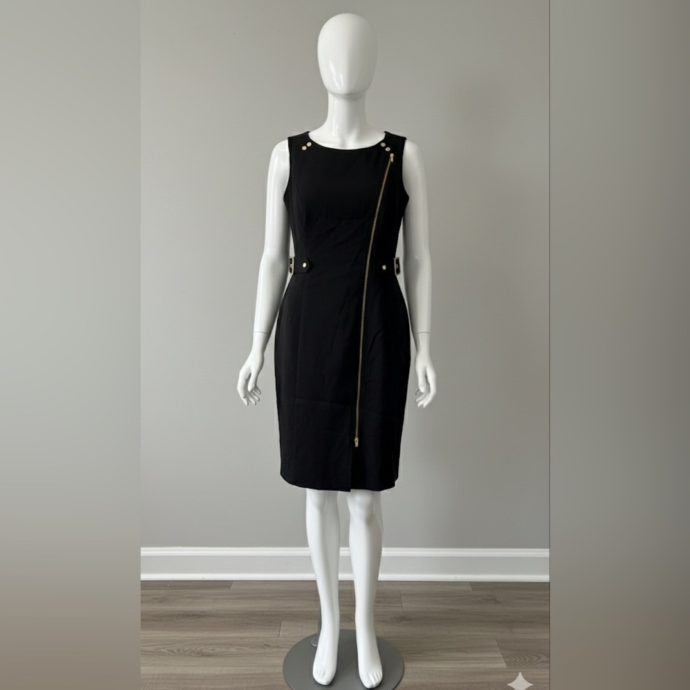 EUC - Black Calvin Klein Shift dress with gold, Sz 6